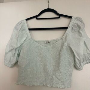 Mint Green Puff Sleeve Smocked Top